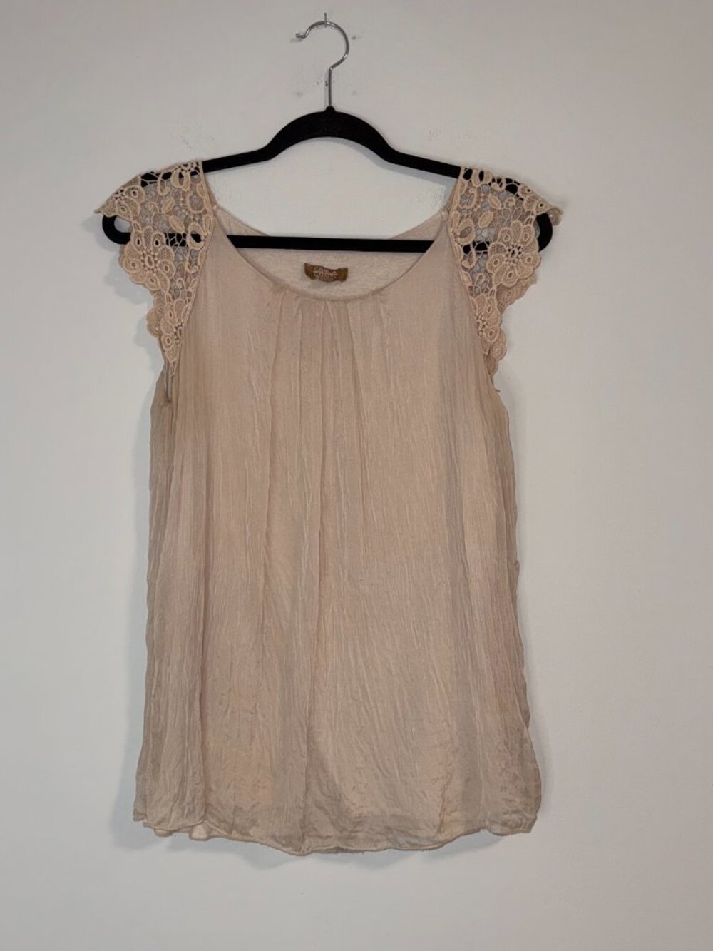 Carla Conti 100% Silk Sleeveless Crochet Eyelet Shirt SZ L